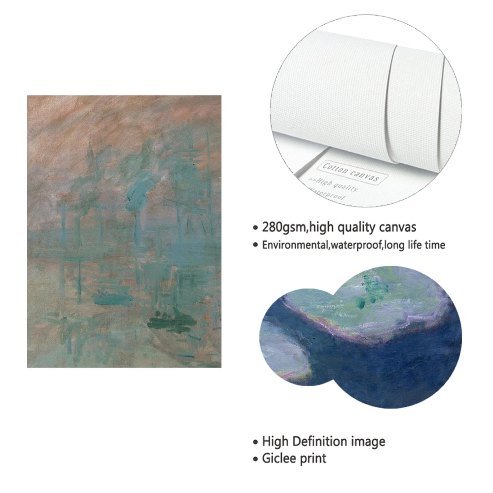 TOANGWALL Claude Monet 2pcs Leinwanddrucke Eindruck von Sonnenaufgang und rosa Seerosen Berühmte Gemälde Wandkunst für Klassenzimmer Home Decor 60x80cmx2pcs Innenrahmen