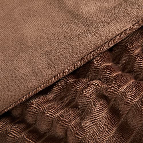 Tillyou Corduroy Queen Comforter Set- Polyester Corduroy Bedding Set, Brown Soft Warm Comfortable Bedding Set, 3 Pieces- Corduroy Comforter With 2 Pillowcases #TOP1