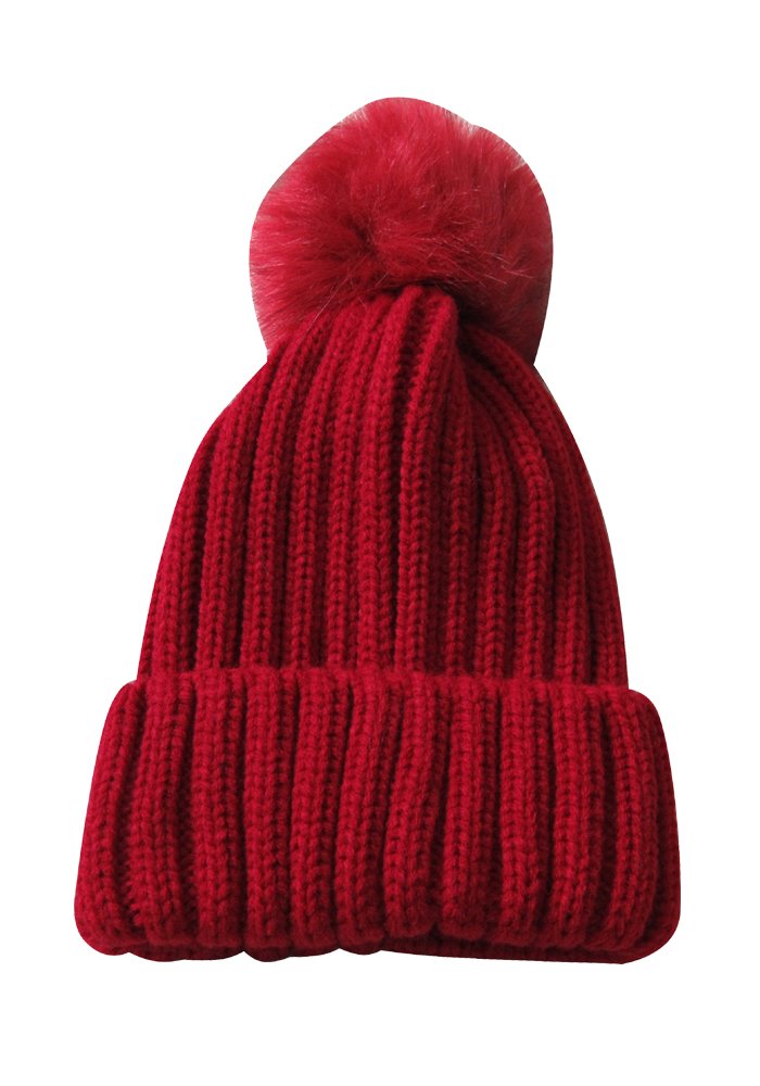 Women's Winter Hand Knit Beanie Ski Hat with Faux Fur Pompom