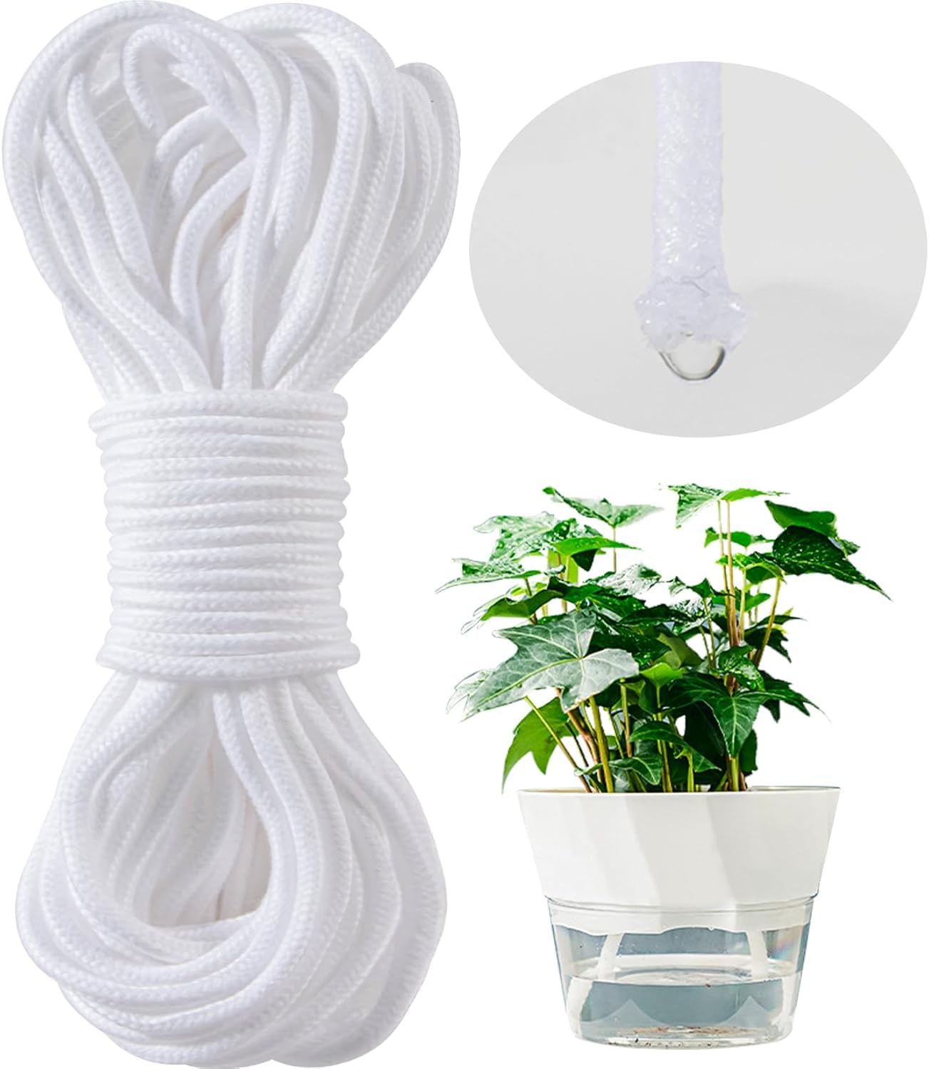 50ft 1/4 inch Plants Self Watering Capillary Wick Rope Cord DIY Vacation Potted Flower Sitter Hydroponic Wicking Planter Pot Garden Seeds Starting Seedling Automatic Waterer System Device Line-image-5