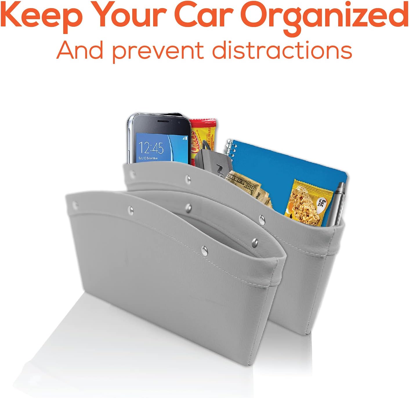 Trobo Car Seat Console Gap Pocket Catch Caddy, 2 in 1 Side Seat Space Organizer, Between Seat Crevice Storage Box, PU Leather Front Seat Gap Filler, Minimizes Distracted Driving, Universal Fit - Gray : Automotive