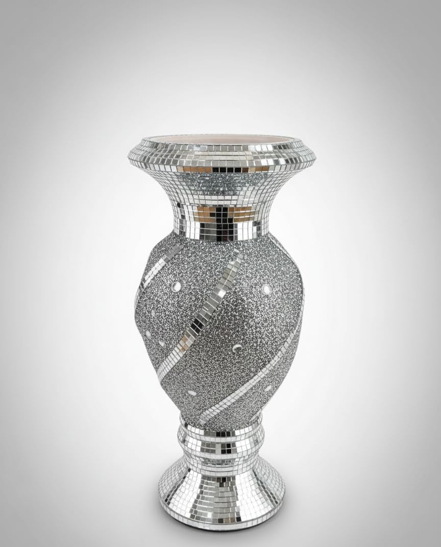 Bargain Brooz Silver 30Cm Ceramic Mirrored Pot Vase With Glitter | Luxury Spiral Flower Vase Home Decoration Ornament (Bb-72)