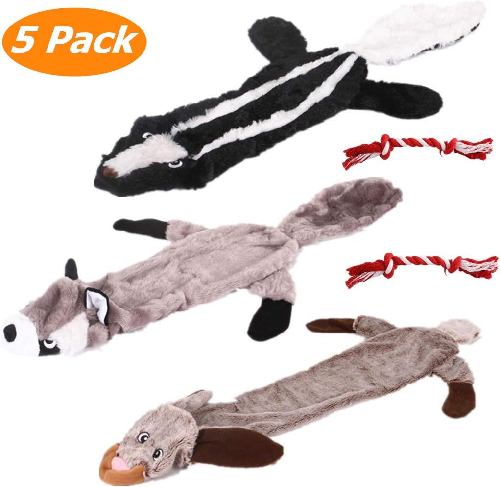 5 Pack Dog Squeaky Chew Toys No Stuffing Dog Toys with 100% Natural Cotton Rope for Small Medium Large Dog Pets Toys