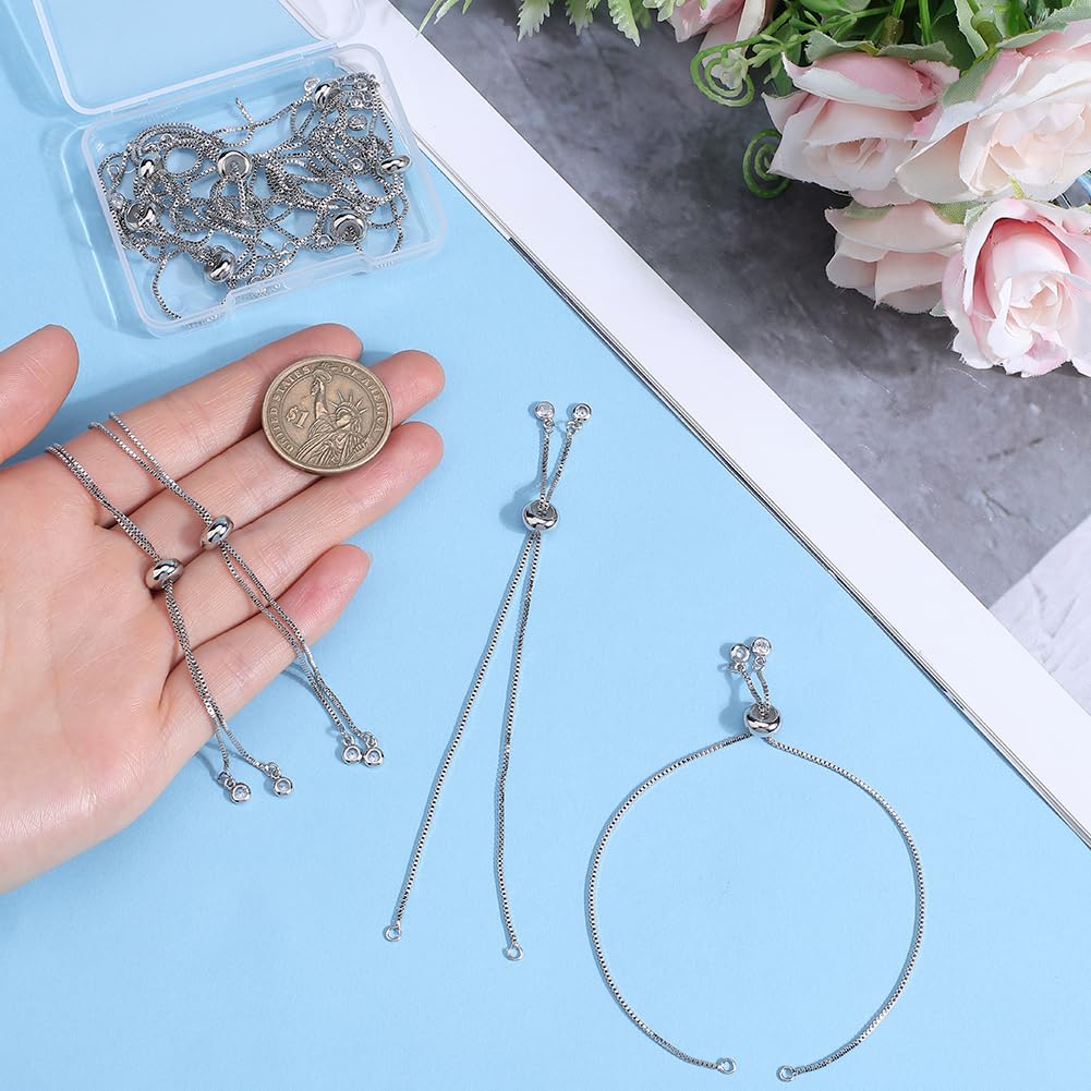 1 Caja 32 Piezas Pulsera Cadena Deslizante Pulsera de Cadena Deslizante Ajustable Cadenas Extensoras de Platino con Diamantes de Imitación Cuentas Deslizantes de Latón Hallazgos para Fabricac