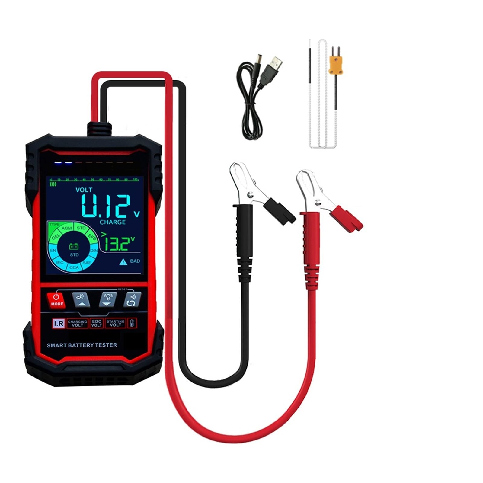 DELURA Smart Auto Battery Tester 12V/24V Riconoscimento Automatico Test della Batteria Avvia Test Test di Carico Rilevatore di Batterie for Autoveicoli (Color : ET2202)