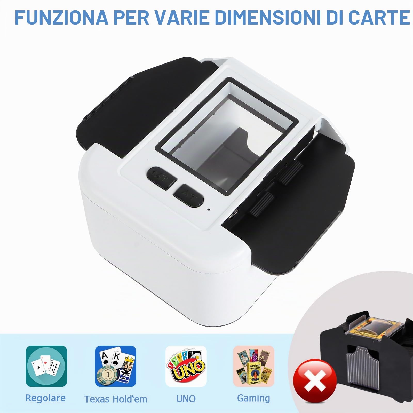 Mescolatore di carte automatico per 1-2 mazzi, batteria ricaricabile da 2000mAh, mescolatore elettrico a basso rumore per Poker, UNO, Blackjack, Phase 10 e altro – Mescolata con un tocco