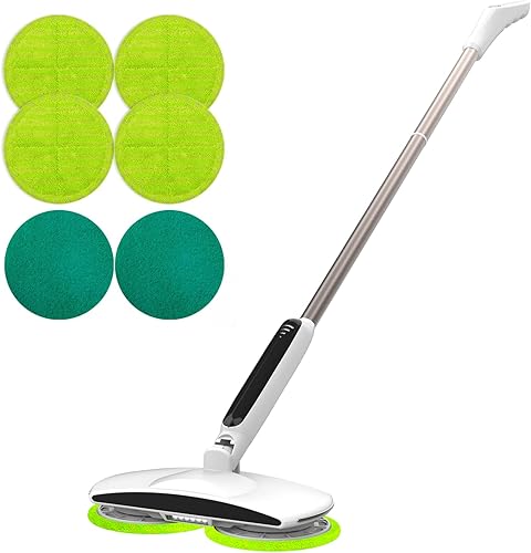 GOBOT Trapeador eléctrico inalámbrico para limpieza de pisos, fregonas giratorias, pantalla de batería, faros LED, ligero y recargable, 4