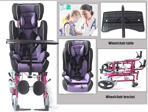 Miniatura 7 de MYSGYH YANGPING - Silla de ruedas plegable para niños, silla de ruedas manual para niños con parálisis cerebral con respaldo alto, mesa de comedor
