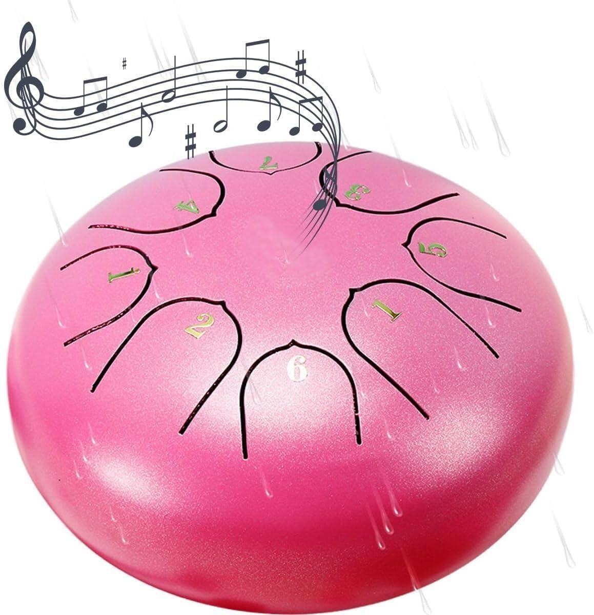Ogrodowy bęben deszczowy 8 nut 6-calowy bęben deszczowy Chakra Stalowy bębenek na język Dzwonek deszczowy Instrument muzyczny Tworzy spokojną i uroczą atmosferę w ogrodzie(Pink)