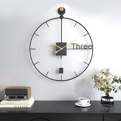 Miniatura 47 de Reloj de pared de 24 pulgadas, relojes de pared grandes para sala de estar, reloj redondo de metal decorativo, funciona con pilas, silencioso, sin