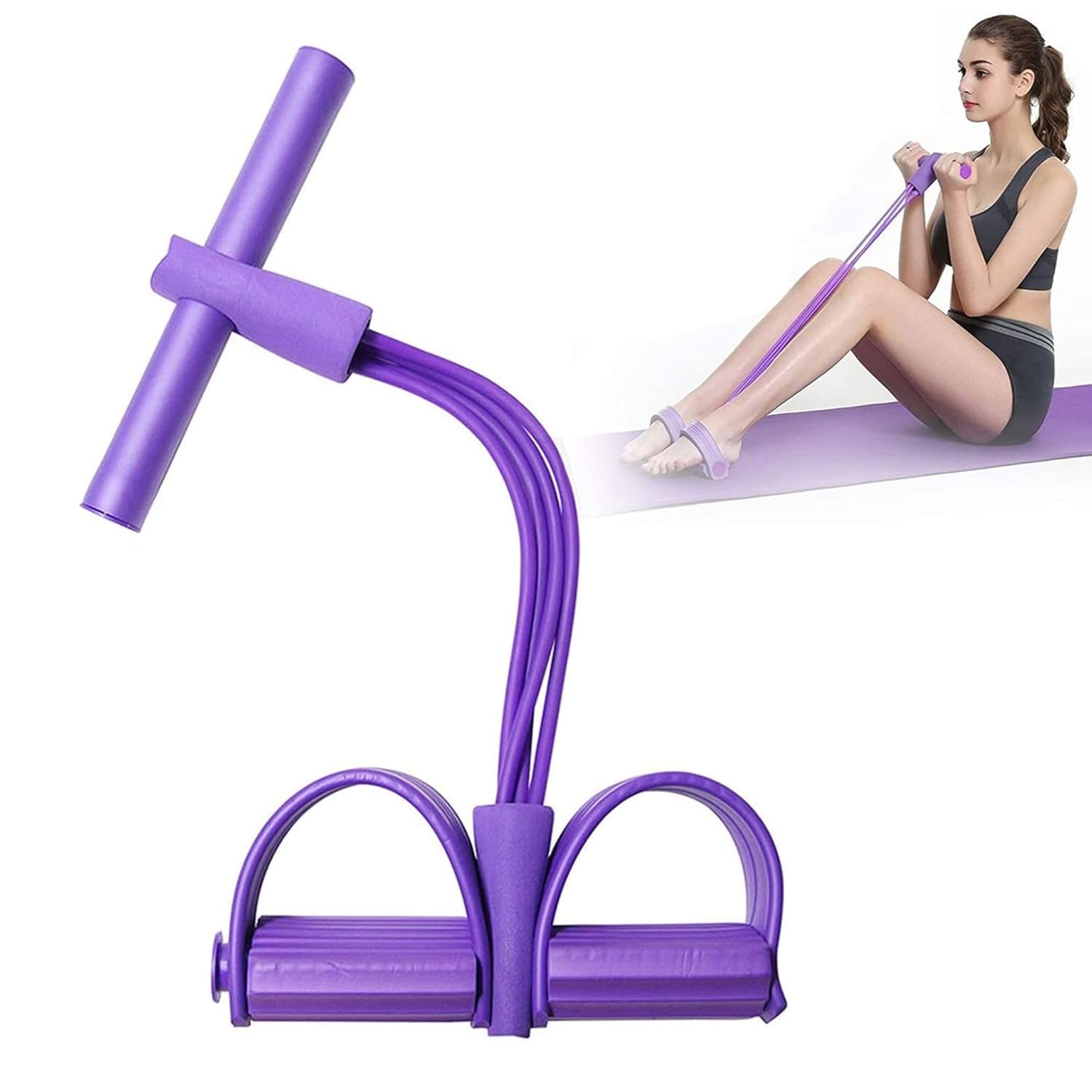 TPE Pedal Trimmer 18 Kg – Abdomen, Leg & Tummy Trimmer Exerciser | 4 Tube Resistance Bands for Home Gym, Bodybuilding, Arms, Waist, Fitness & Slimming (Purple)-image-24