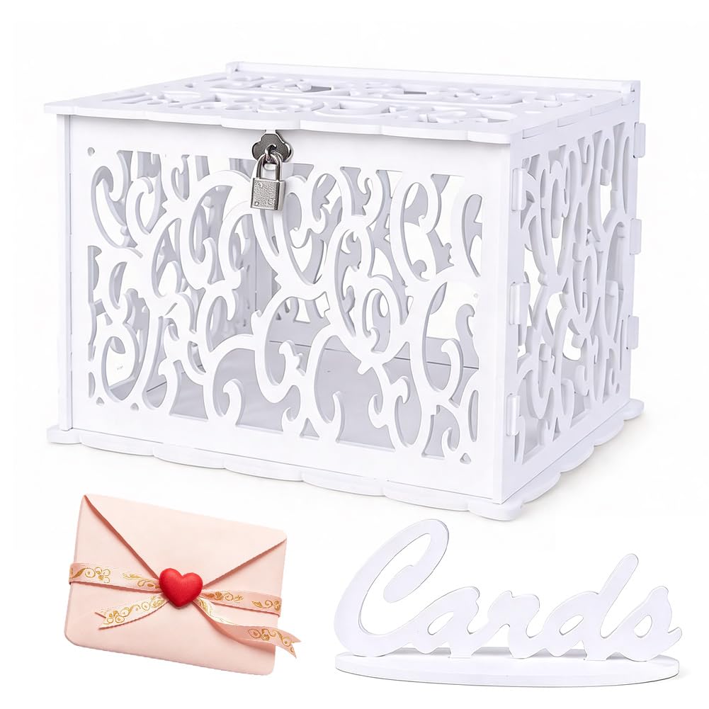 Kartenbox Hochzeit mit Schlitz aus PVC, Große Hochzeitsbox mit Schloss, Elegante Geldbox Geldgeschenke & Karten, Briefbox Hochzeit für Party, Abschlussfeier, Geburtstag & Baby Shower Dekoration