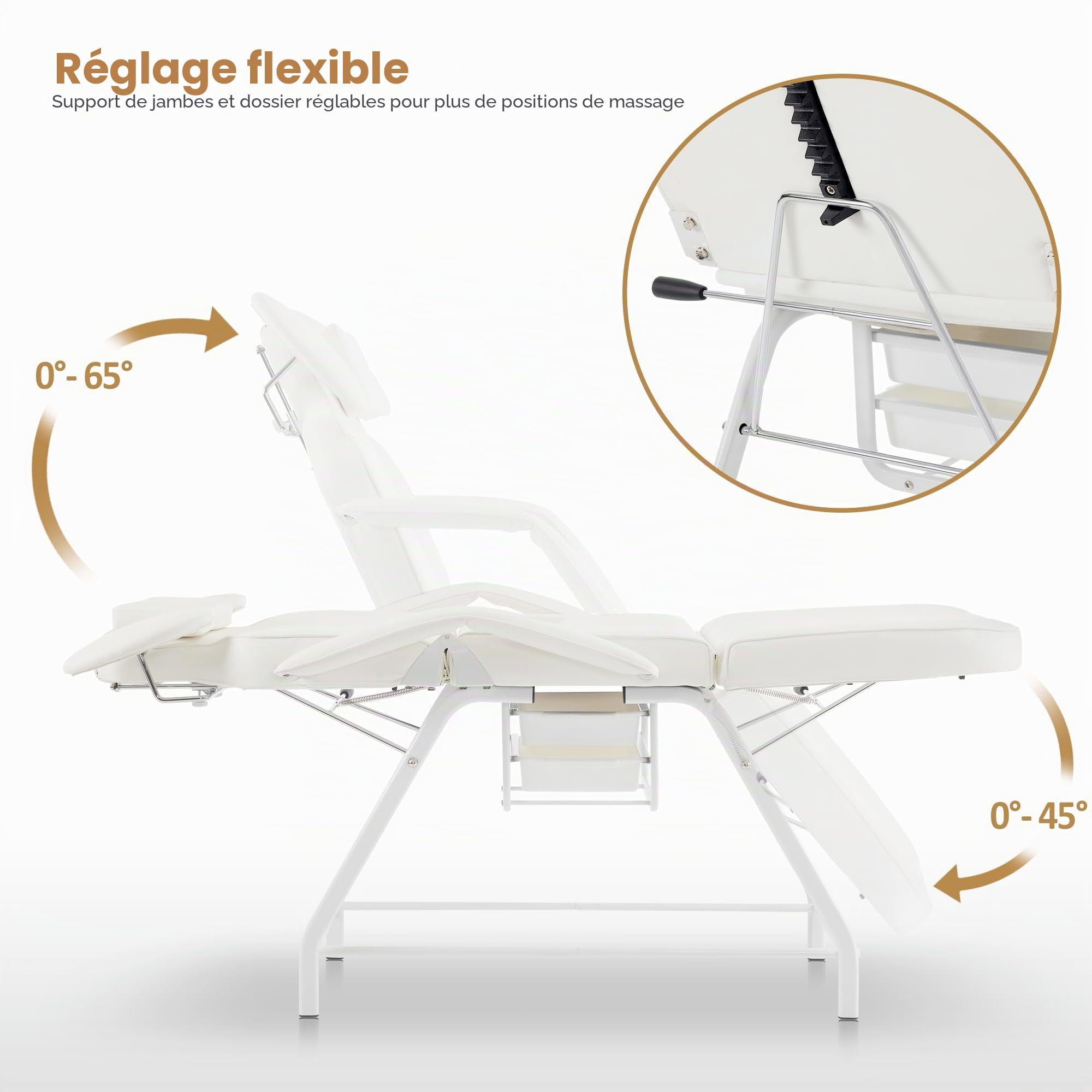 Barberpub Table de beauté Pliable, 80 cm de Large, Table de Traitement pour Extensions de Cils et Tatouage pour Salon de Spa, Appui-Main réglable pour esthéticienne 185x80x90 cm 0726 (Blanc/PU)