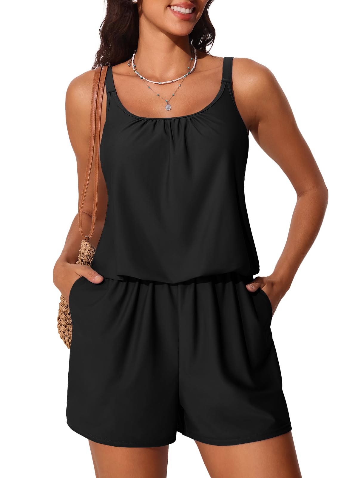 Summer Mae Swim Romper Women's One Piece Swimsuits with Pockets 2026 Blouson Modest Bathing Suits