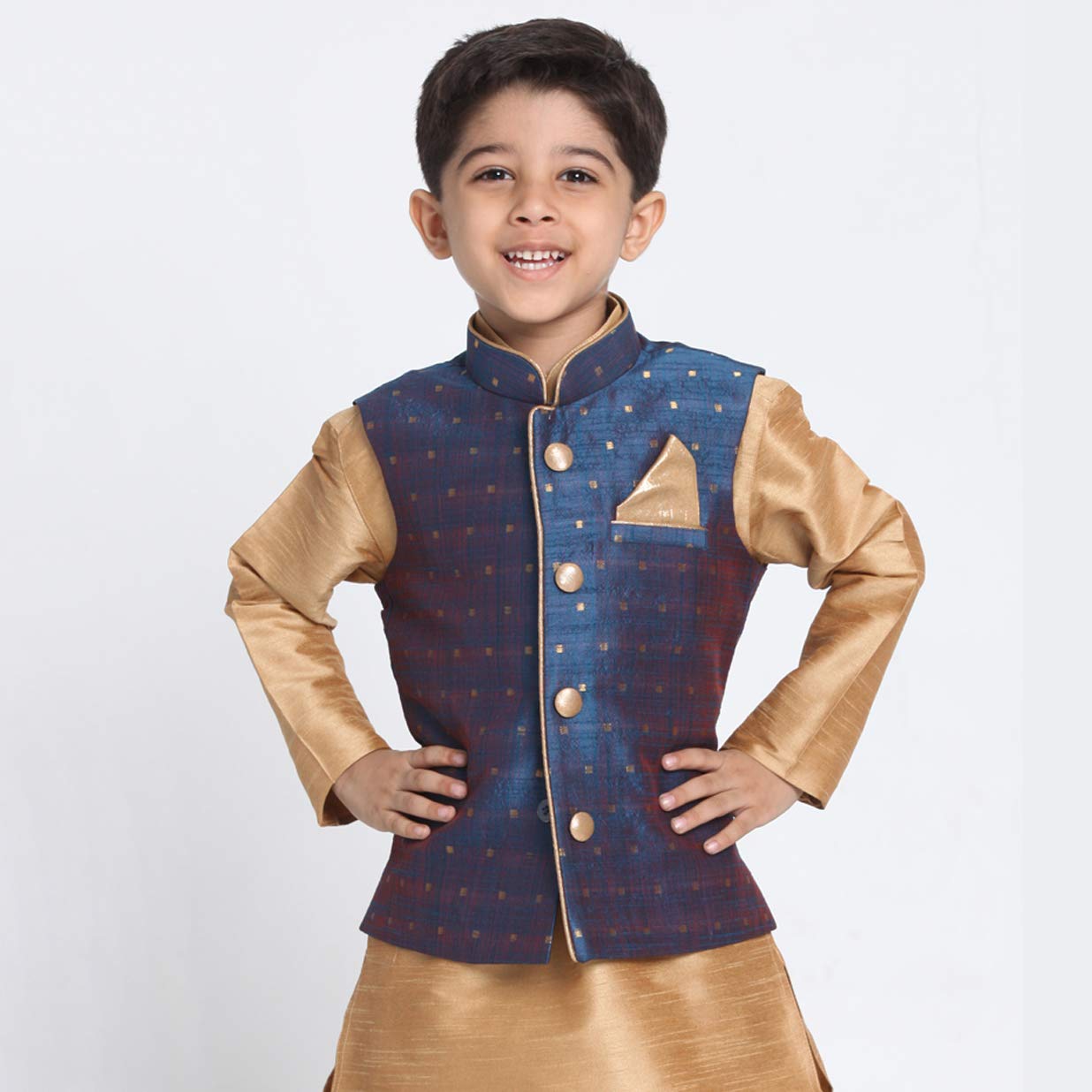 Jbn Creation Vastramay Deep Blue Cotton Silk Blend Boys Nehru Modi Jacket - (Vasbj009Bu) For 6-12 Months