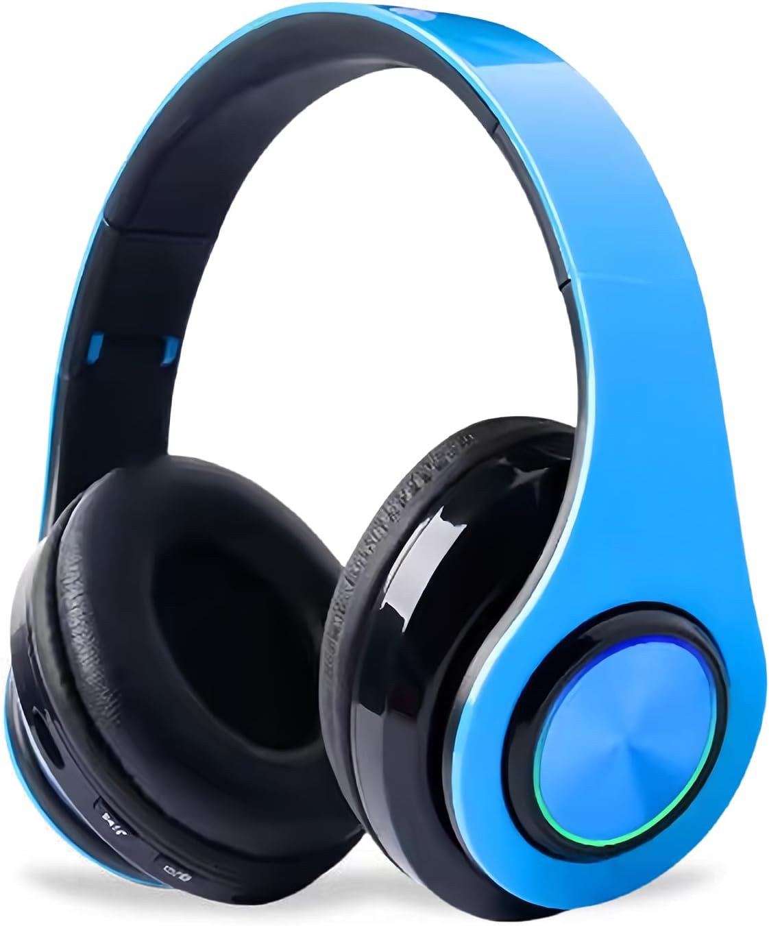 Bluetooth Headphones Over Ear, Foldable Lightweight Wireless Headset, Wireless Headphones with Built-in Mic, FM, SD/TF for Online Class, Office, PC, Phone (Blue)