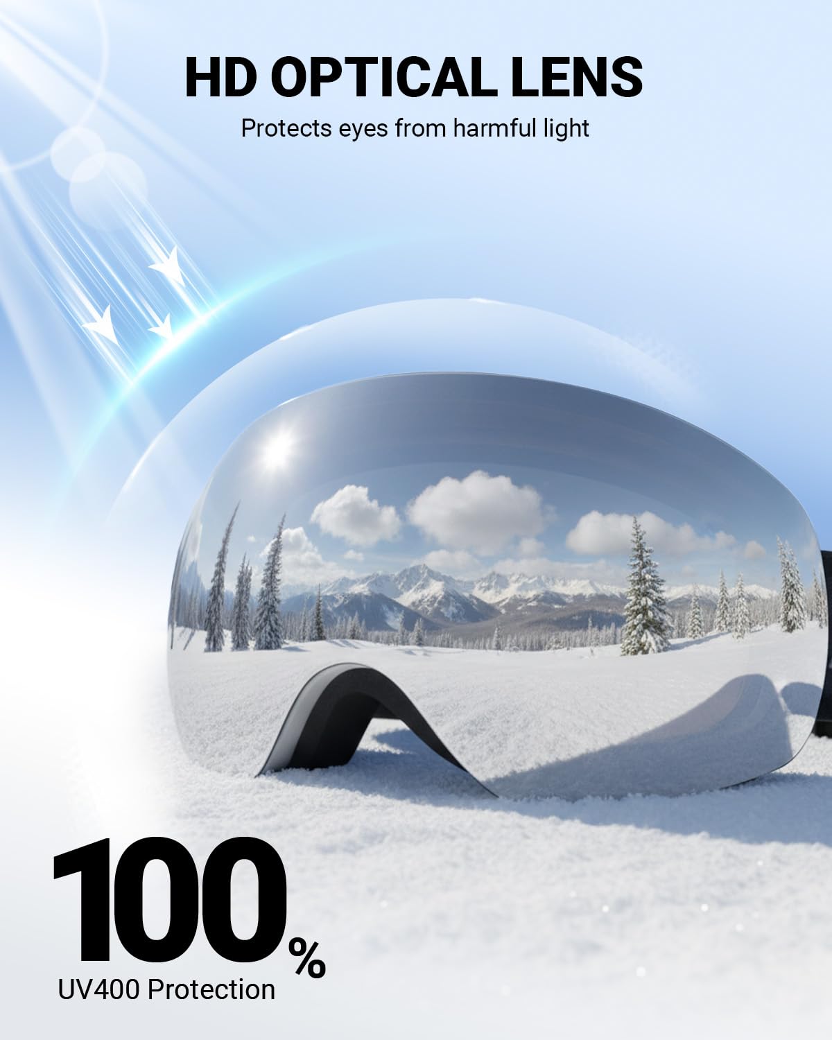 Meeloog Gafas de esquí – Gafas de snowboard OTG, antivaho, 100% protección UV400, gafas de nieve para hombre y mujer