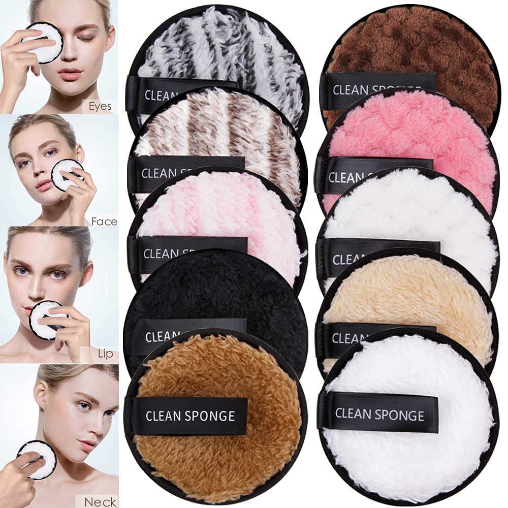 ZemGlam 2 Piece Round Makeup Remover Pads Face Cleansing Puff Make Up Removal Sponge Double Layer Reusable for Home and Salon Use (Multicolor) 2