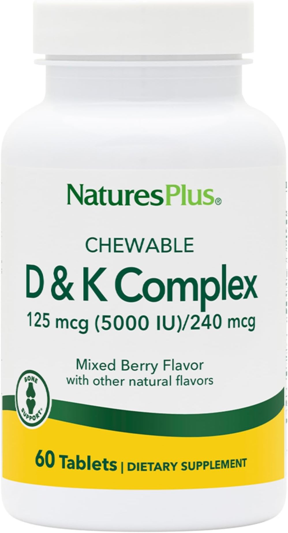 NaturesPlus D & K Complex - 60 Mixed Berry Chewables - Supports Calcium Metabolism - Vegetarian, Non-GMO, Gluten Free, Soy Free - 60 Servings