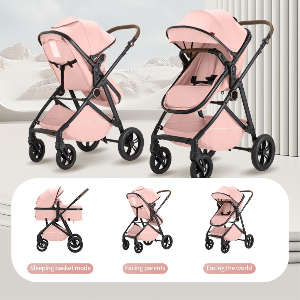 Sit-and-Recline Kinderwagen, faltbarer Kinderwagen mit Baldachin und Aufbewahrungstasche (schwarz)