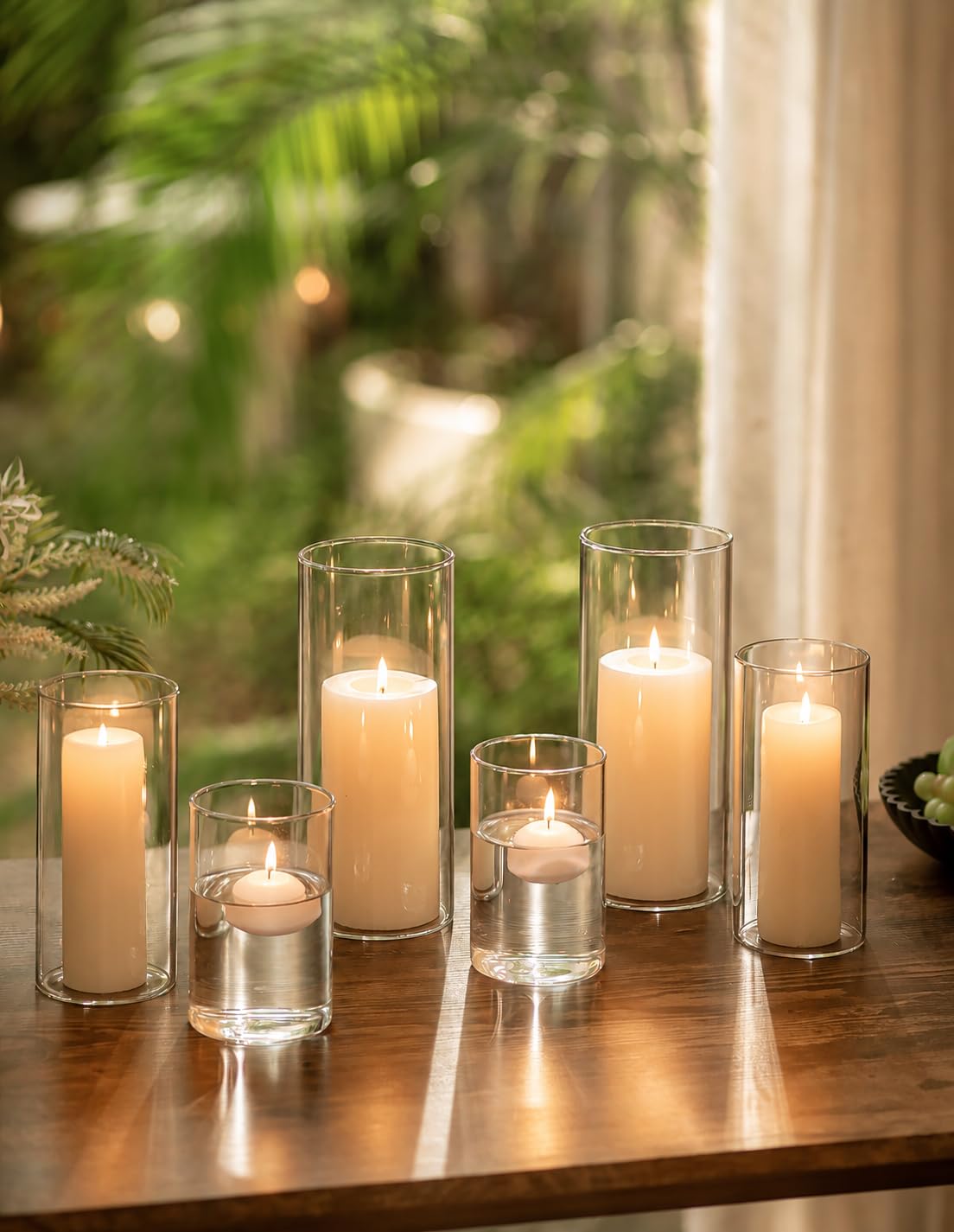 Romadedi Portacandele a cilindro in vetro per decorazione da tavolo, set di 6 portacandele ispessito migliorato per candele, vaso di vetro cilindrico per soggiorno, decorazione esterna e balcone