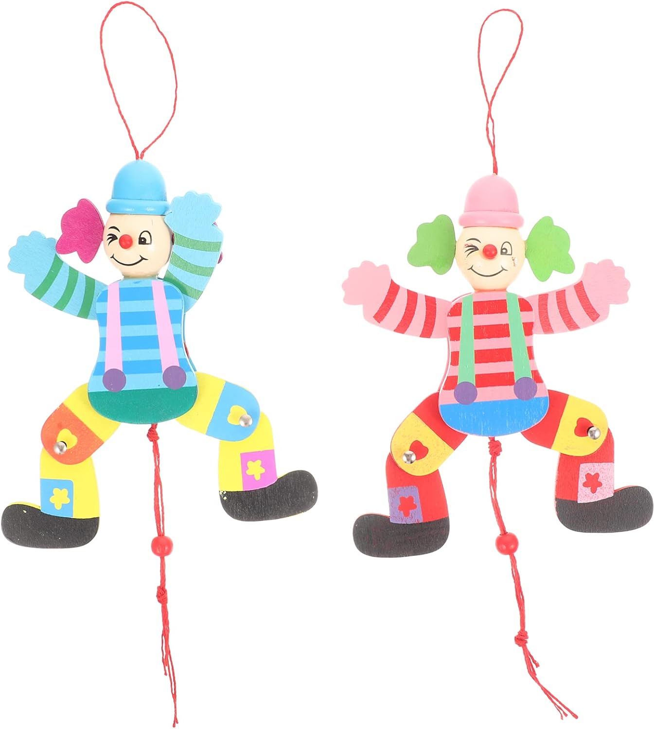 Toyvian 2Pcs Clown Puppet String Wood Clown