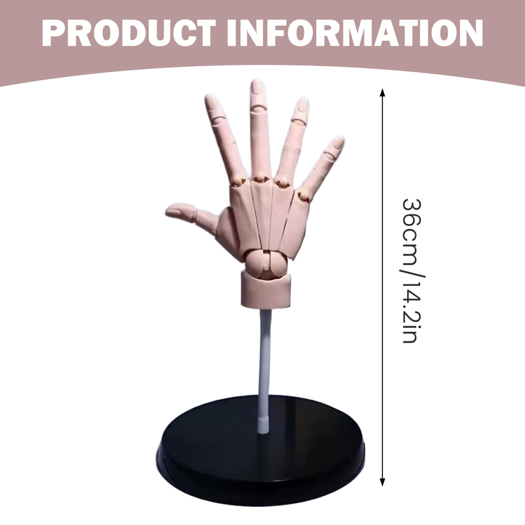 Modello di mano flessibile articolata in PVC con giunto e base mobile per disegno e pittura