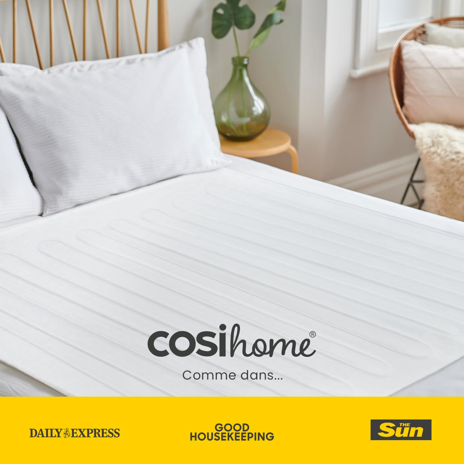 Cosi Home Chauffe-lit Surmatelas Chauffant 1 place 150x80 cm matelas électrique, 3 niveaux de température avec télécommande, Système de sécurité intégré Protection contre la Surchauffe - Blanc