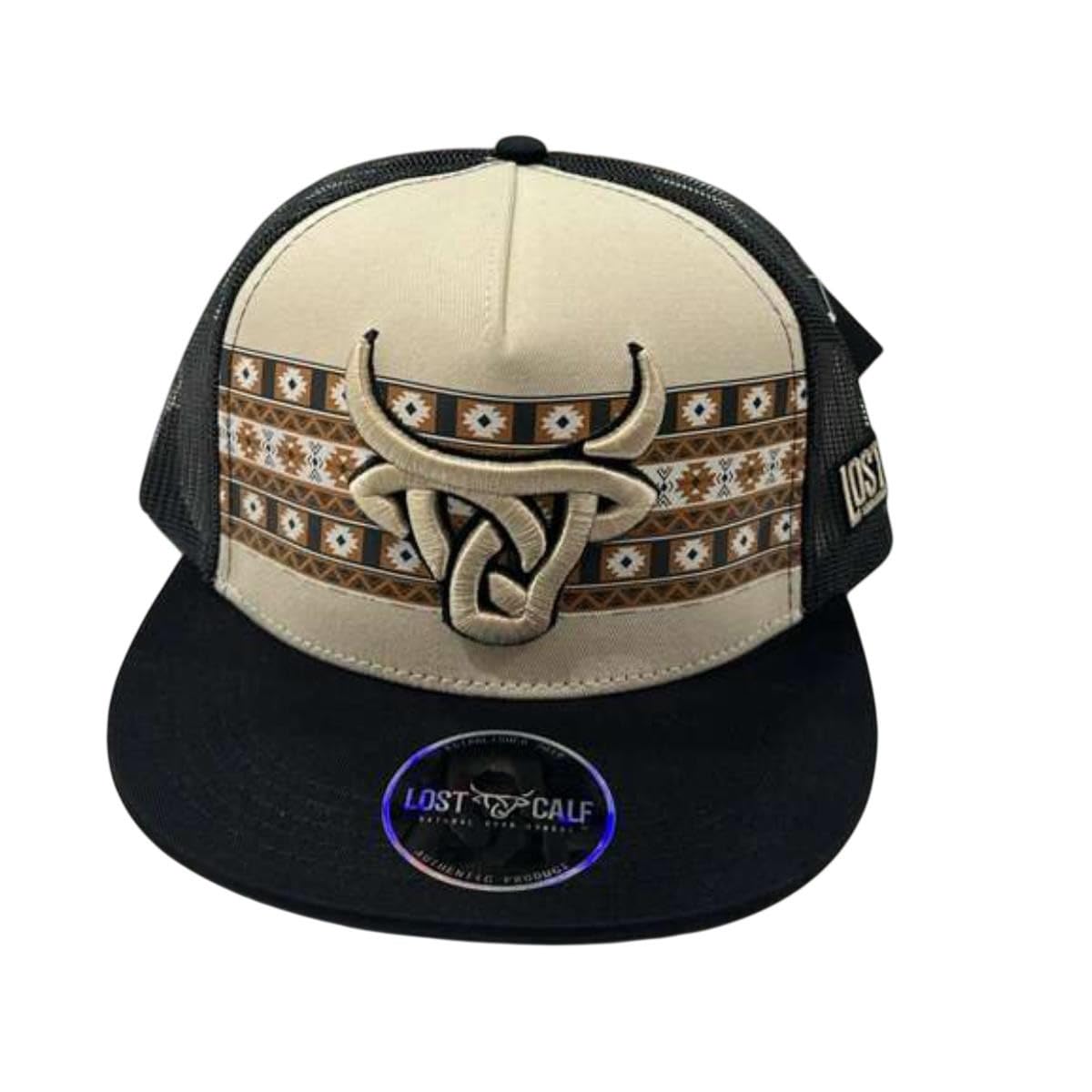 Luka Snapback Hat for Men & Women, Flat Bill Mesh Back Trucker Cap, Tan & Black, One Size