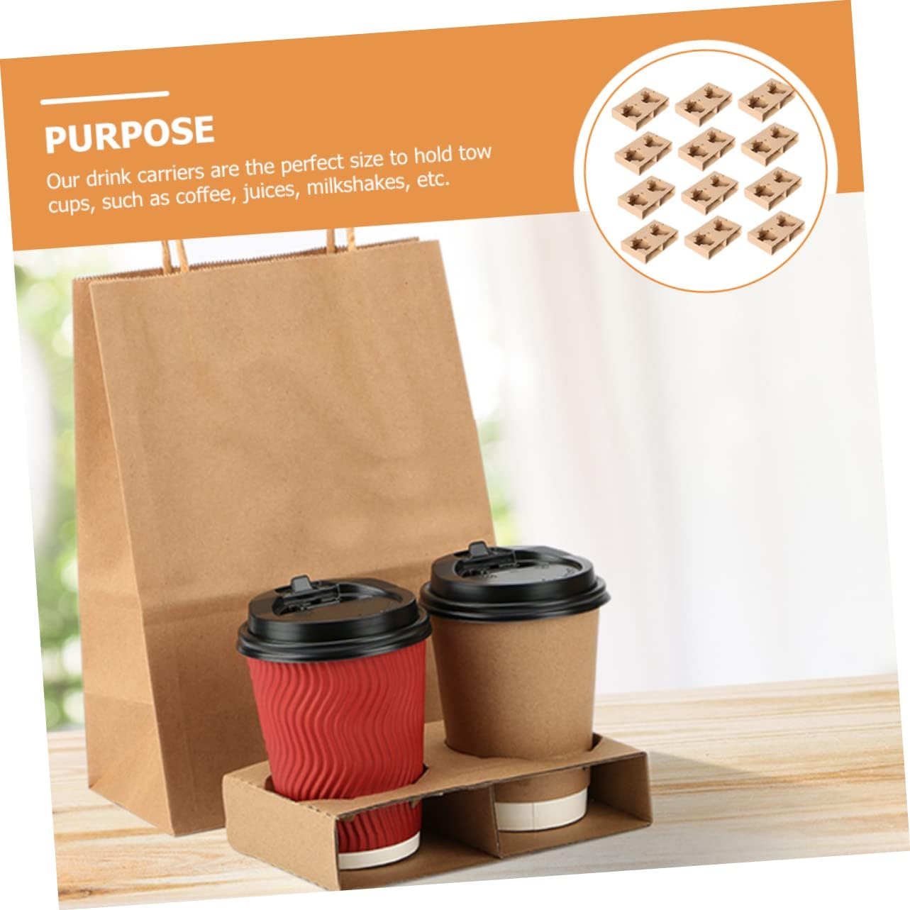 MAGICLULU 50Pcs Paper Drink Carrier Tray Double Cup Holder for Takeout Beverages for Shops Cafes Ice Stores Convenient and Leak Resistant Drink Holder