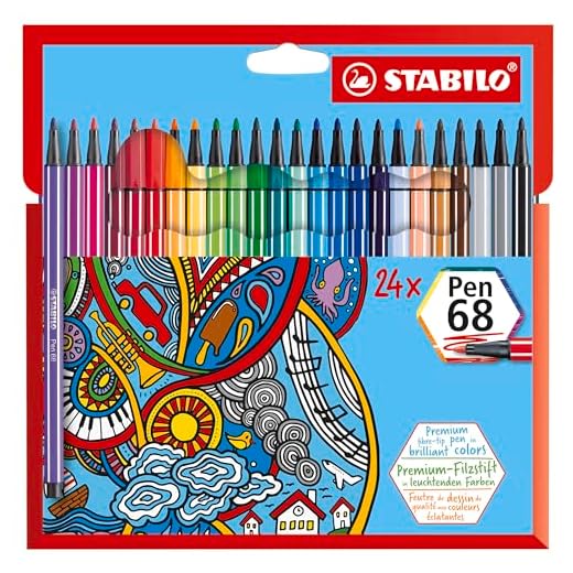 Feutre à dessin - STABILO Pen 68 - Étui carton x 24 feutres pointe moyenne - Coloris assortis