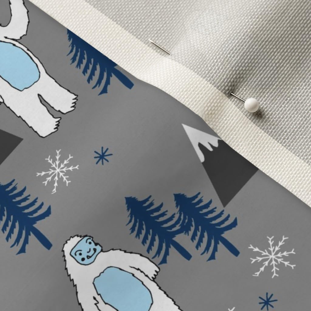 Spoonflower Fabric - Christmas Winter Snow Gray Blue Snowman Mountains Bigfoot Printed on Upholstery Velvet Fabric Fat Quarter - Upholstery Home Decor Bottomweight Apparel