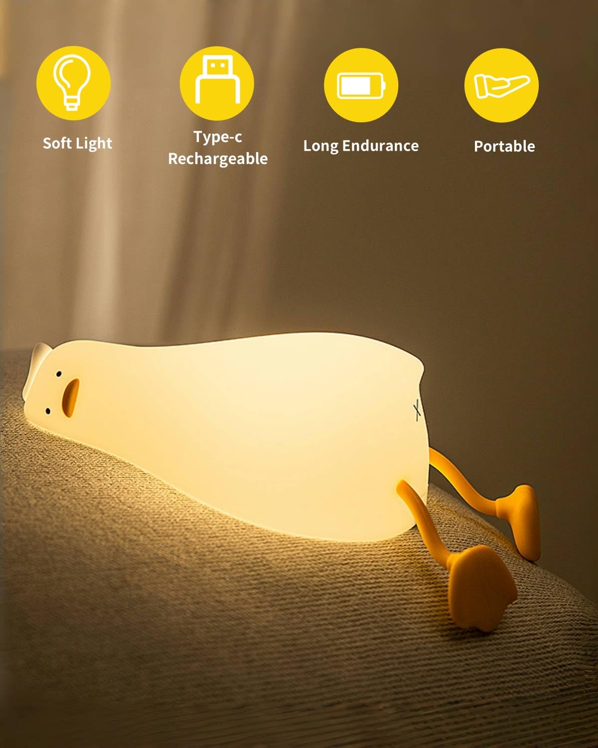 Daixinde Veilleuse Mignonne En Forme De Canard Paresseux, Lampe LED En Forme De Canard De Crise Existentielle, Rechargeable à Intensité Variable, Avec Minuterie De 30 Minutes Et Contrôle Tactile Pour