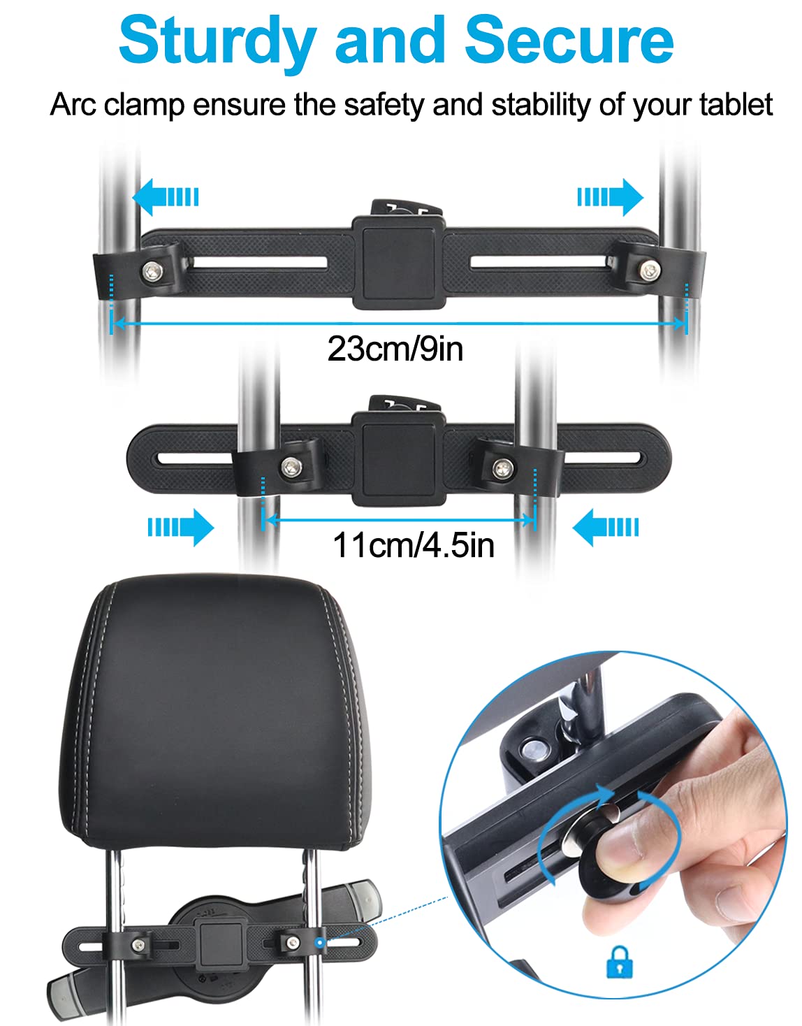 Support de tablette pour appuie-tête de voiture pour iPad Pro 9.7, 10.5, 12.9 Air Mini 5 4 3 2, iPhone, Galaxy Tabs, Switch, et autres appareils de 4 à 13"
