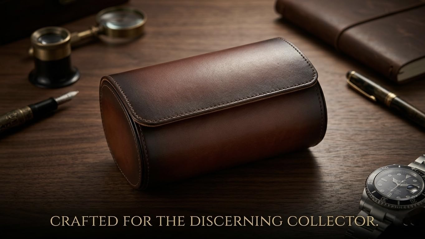 Custodia da viaggio in pelle per orologi con fodera in morbido velluto e pulsante resistente per chiusura a 3 bottoni - Il rotolo portatile per orologi può contenere e visualizzare 2 orologi