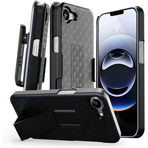 MOTIVE Designed for iPhone 16e Case with Belt Clip, Shell Holster Combo for Apple iPhone 16 e, Slim Rugged Case with Holster, Drop Shockproof Protective Cover & Kickstand 6.1" | Black - 2025