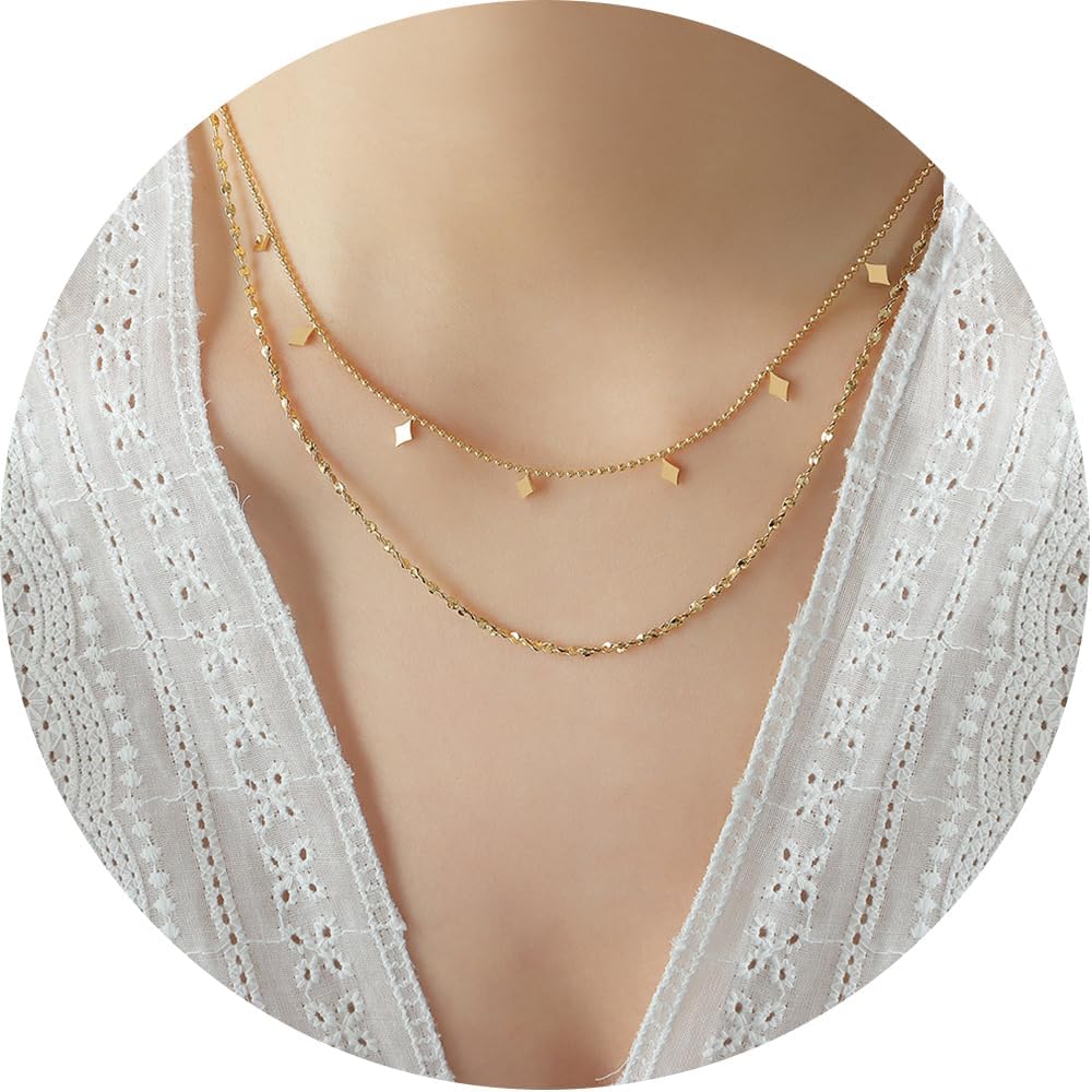 Geometric Rhombus Slice Double-layer Stackable Necklace Light Luxury Trend Collarbone Chain Titanium Steel Plated with 18K Gold Individual Ins Style