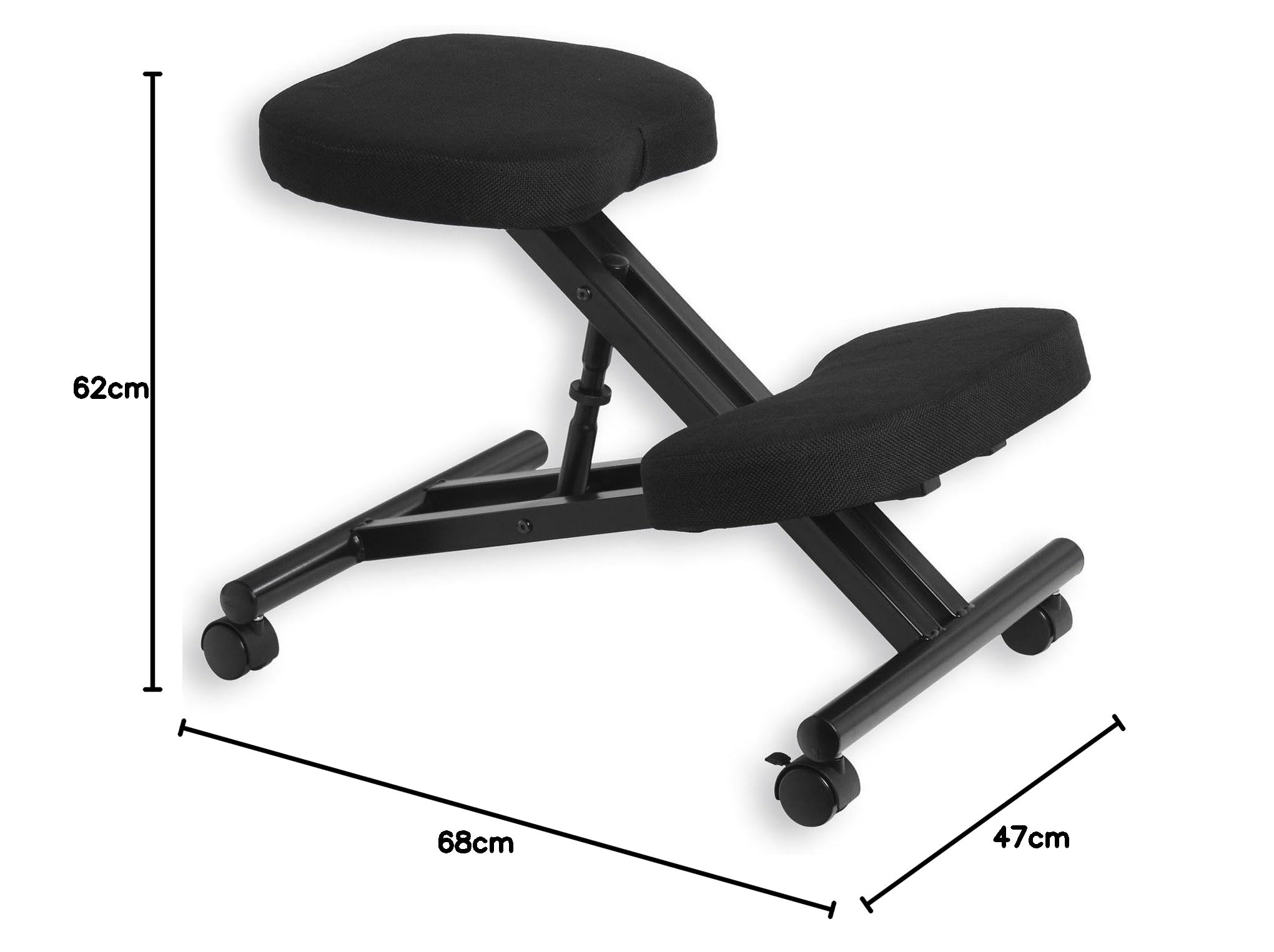 IDIMEX Tabouret Ergonomique Robert Siège Ajustable Repose Genoux Chaise Professionnelle sur Roulettes, Structure Métal Noir Assise Rembourrée Noir