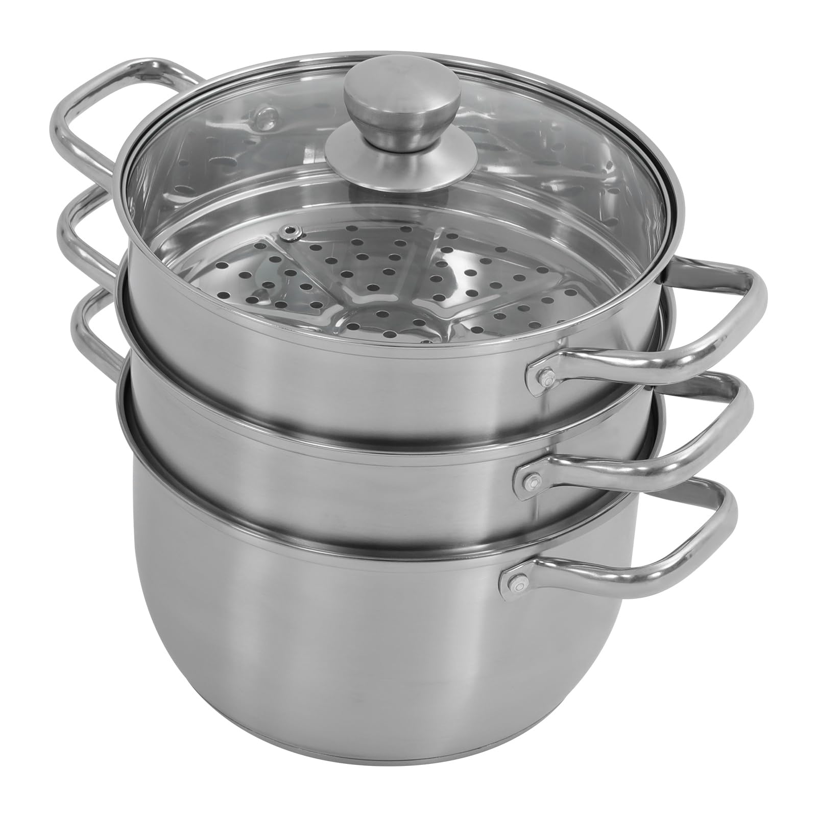 Gardampfkochtopf 3 Etagen Mantowarka Dampfkocher aus Edelstahl, 24cm Dampfgarer Topf Multifunktionale Dampfeinsätzen Kartoffeldämpfer Dampfgartopf Dampfgarer Kochtopf mit 2 Dämpfschalen