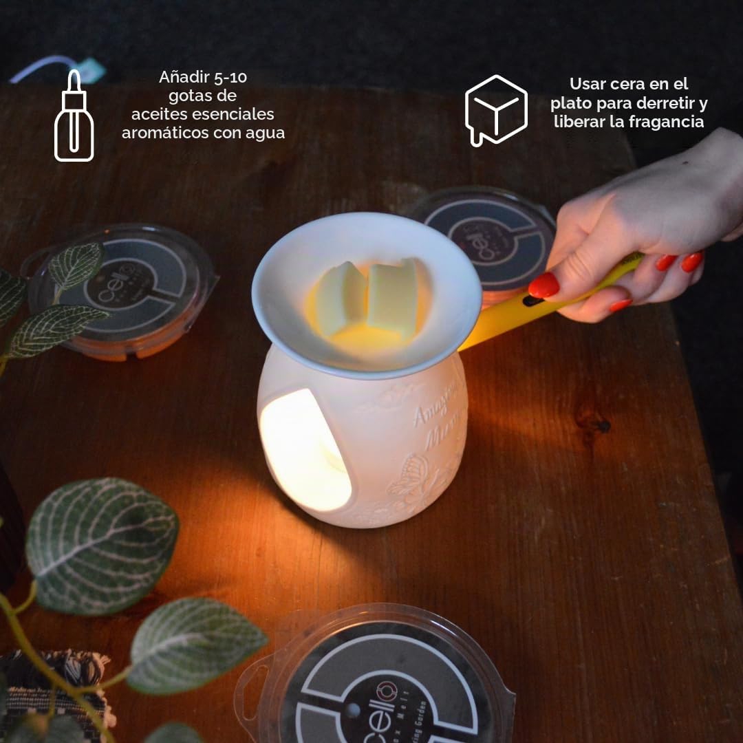 Cello Quemador de cera para derretir y aceite, ciervo de las tierras altas, impresionante decoración de porcelana. Úsalo como quemadores de cera o quemador de aceite esencial y perfuma mágicamente tu