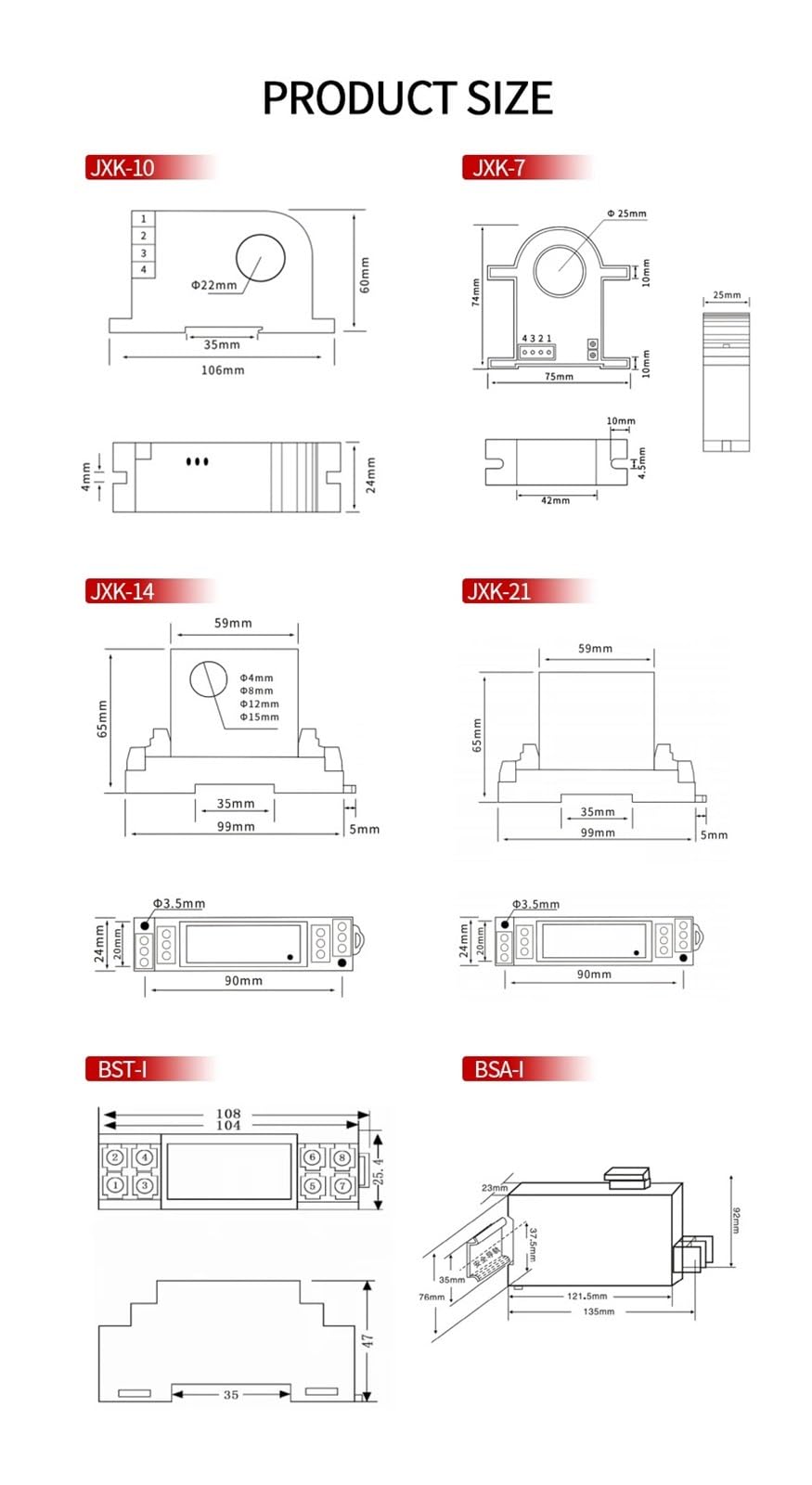 Transductor de corriente JXK-21 0-1A 0-5A 0-10A 0-20A a 4-20mA 0-10V 0-5V RS485 Transmisor de corriente CA CC 24V CC(Output 0-10V,Input DC 0-5A)
