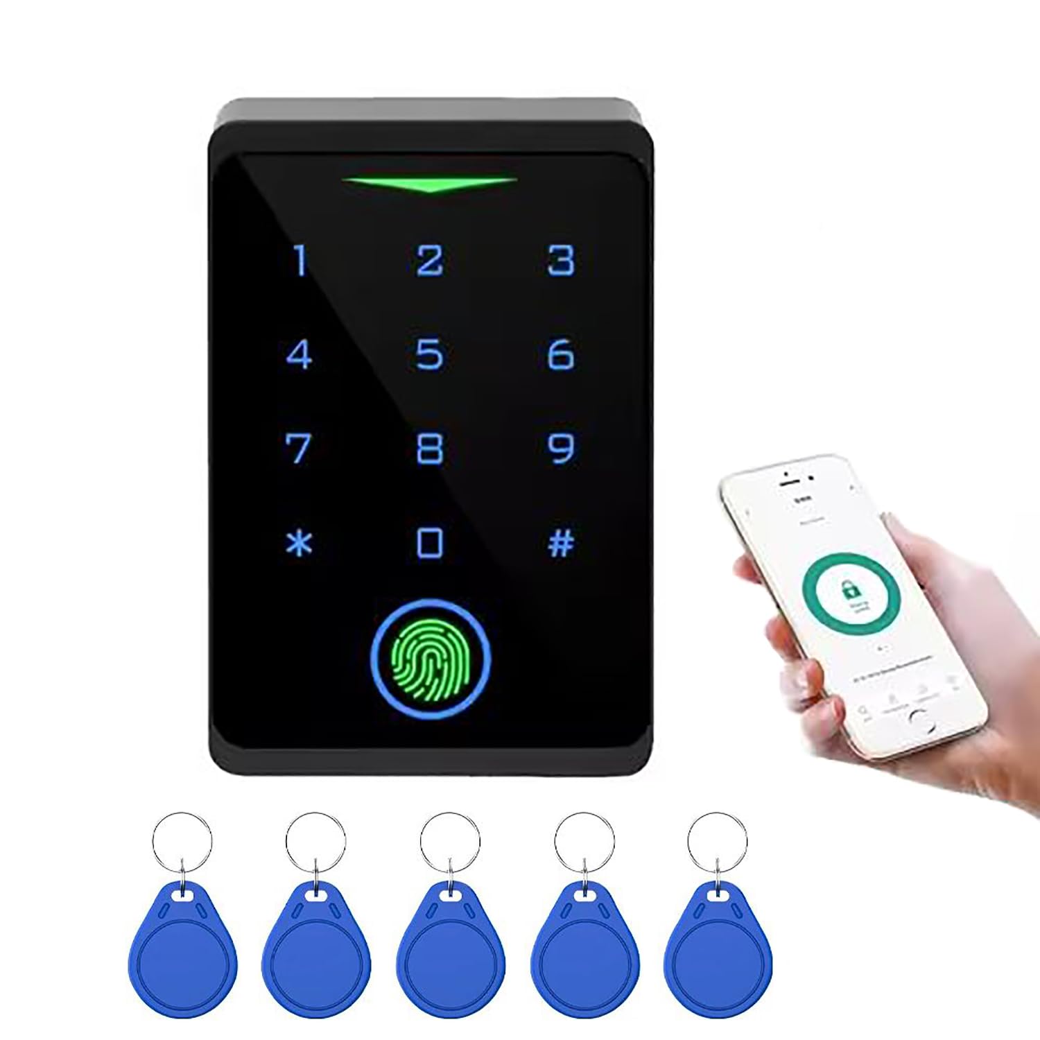 Kit de Sistema de Control de Acceso WiFi, Biométrico de Huellas Dactilares Sistema de Contraseña Táctil, Impermeable IP68, Desbloqueo Remoto Inteligente con 5 Llaveros RFID