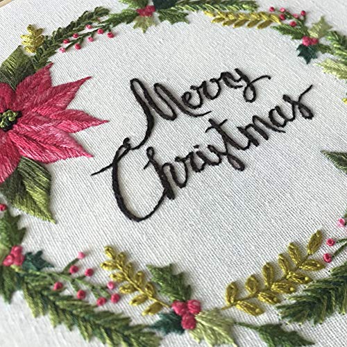 Image of Embroidery Kit Merry Christmas Wreath Ornaments Awesocrafts Full Range of Embroidery Starter Kits for Beginners Adults DIY Handmade Easy Patterns (Wreath)