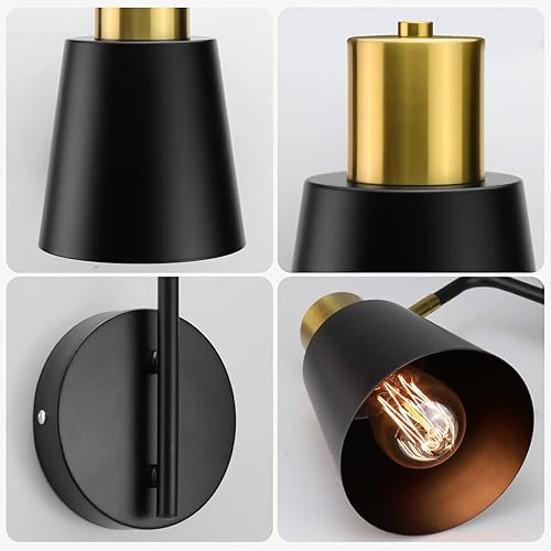 Miniatura 7 de Apliques de pared vintage paquete de 2 lámparas de pared industriales con base E26 iluminación de pared rústica de metal lámpara de pared negra