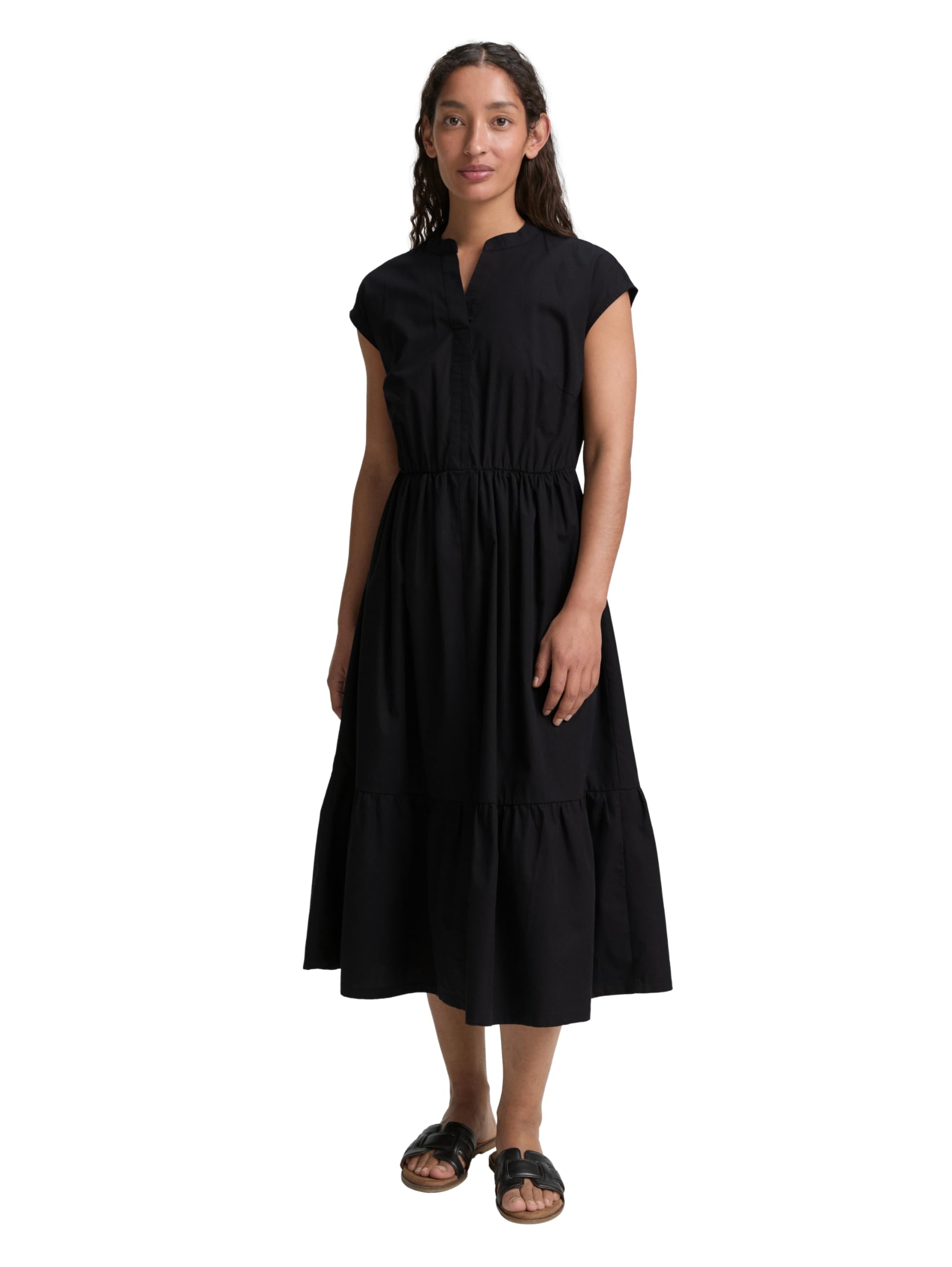 TOM TAILOR Ladies Flounce Midi Dress, 14482 - Deep Black, 10
