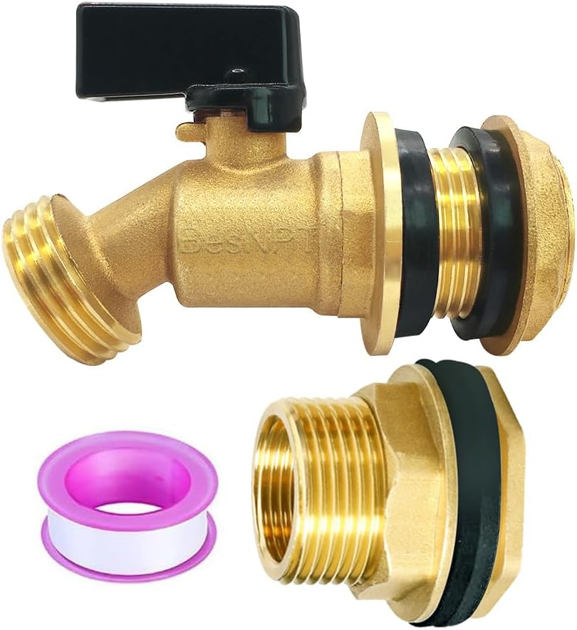 Brass Water Container Rain Barrel Faucets Lead-Free Compliant Spigot 1 2 Inlet 3 4 Ght Male Thread Outlet Quarter Turn Ball Valve Include Bulkhead Fi - View #8