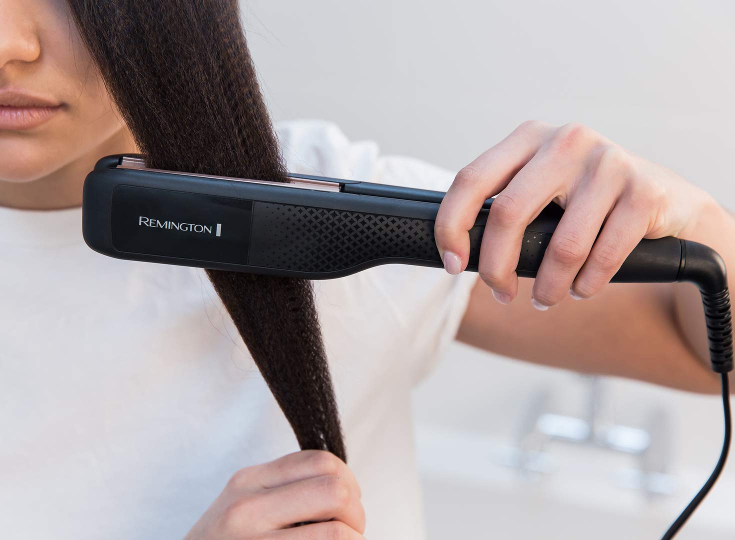 Remington Plancha de Pelo Ceramic Crimp, Placas para Moldear el Pelo, Cerámica Anti-Estática, Turmalina, Placas Anchas, Crea Textura y Volumen, Temperatura hasta 220°C, Calentamiento 30s, S3580