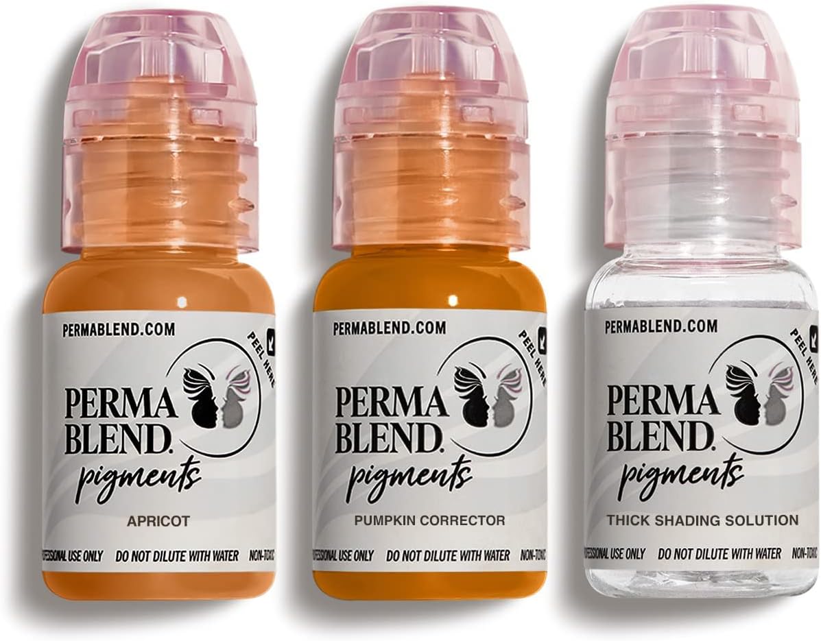 Eyebrow Warm Modifier Tattoo Kit - Makeup Kit for Microblading & Permanent Eyeliner - Professional Tattoo Ink - Apricot, Pumpkin Corrector & Shading Solution (0.5 oz, 3 ct)