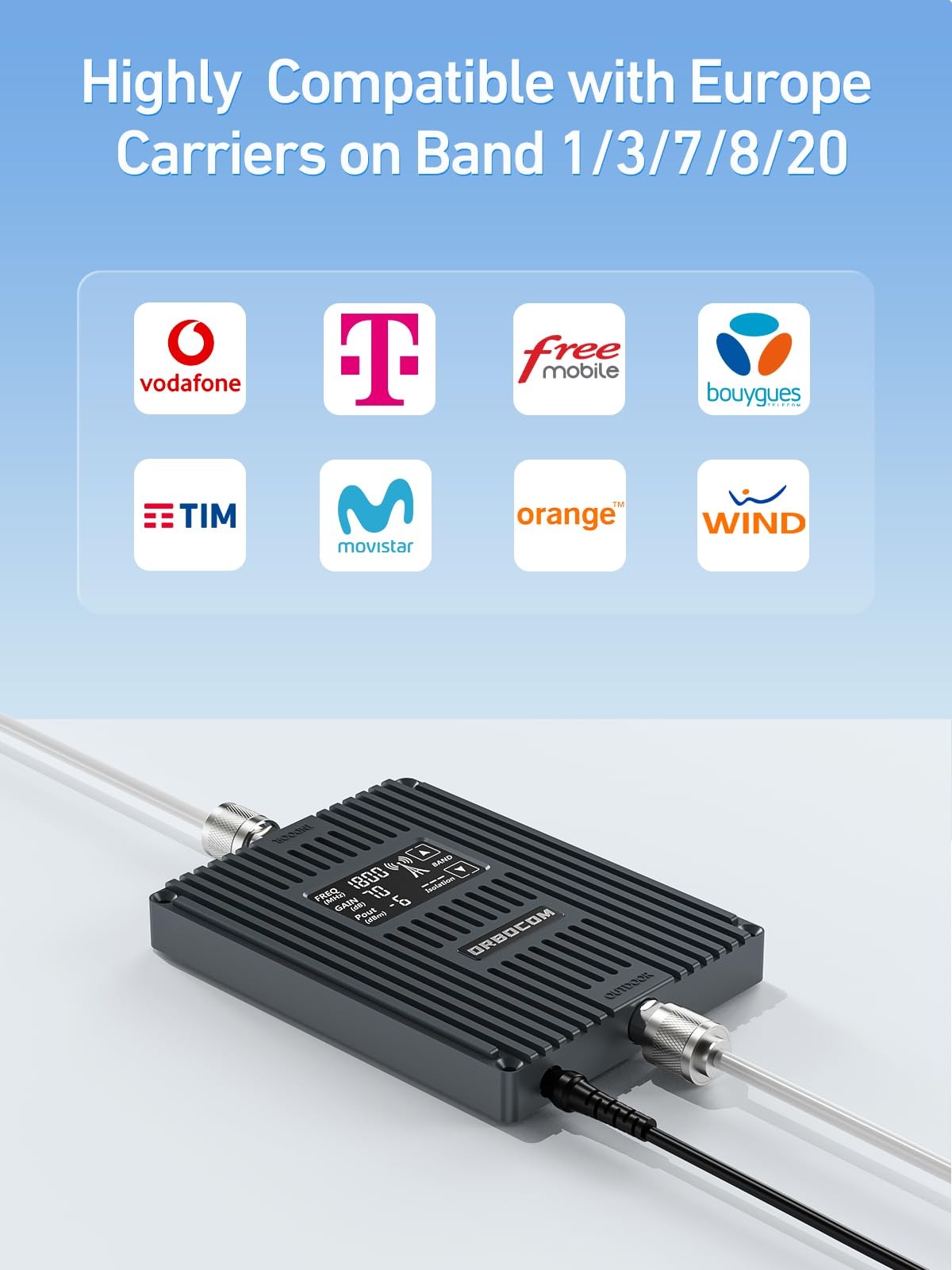 Amplificatore Segnale Cellulari Supporta le Bande 1/3/7/8/20 Ripetitore Segnale Cellulare 5G 4G 3G LTE GSM Per Tutti Gli Operatori Come TIM Tre - Display LCD Ad Alta Definizione