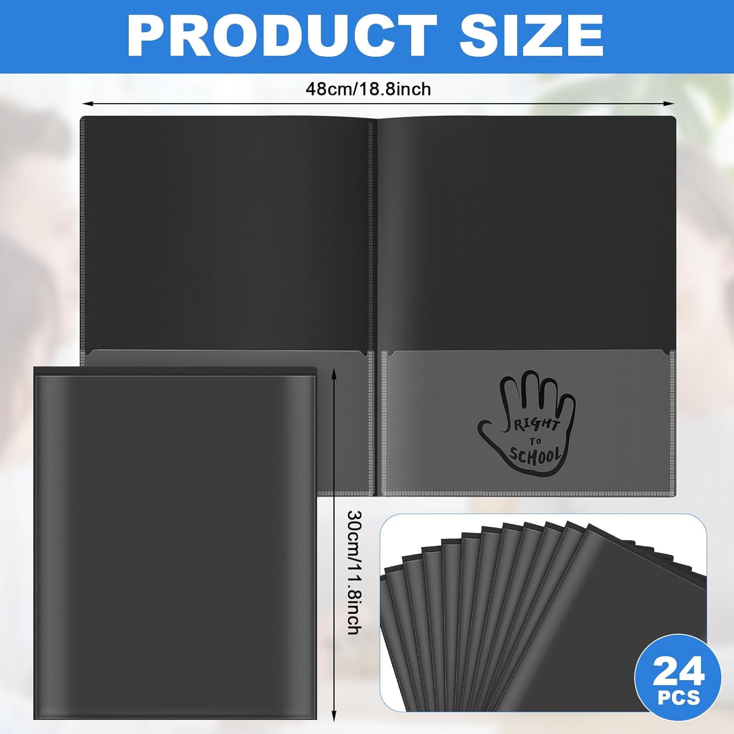 Henoyso 24 Pcs School to Home Folder with Pocket Plastic Heavy Duty Clipboard Folder with Clear Front Pocket Homework Take Home Folders for School Students Parent Teacher Communication(Black)